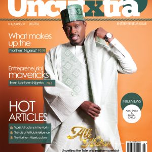 UncutXtra Magazine Volume 16 cover showing a man in traditional Nigerian attire against a vibrant orange background, labelled ‘Entrepreneur Issue