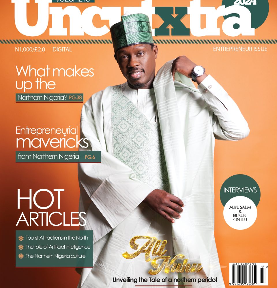 UncutXtra Magazine Volume 16 cover showing a man in traditional Nigerian attire against a vibrant orange background, labelled ‘Entrepreneur Issue
