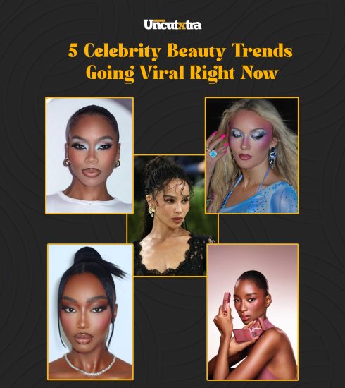 Celebrity beauty trends 2026 including blurred lips and icy blue eyeshadow