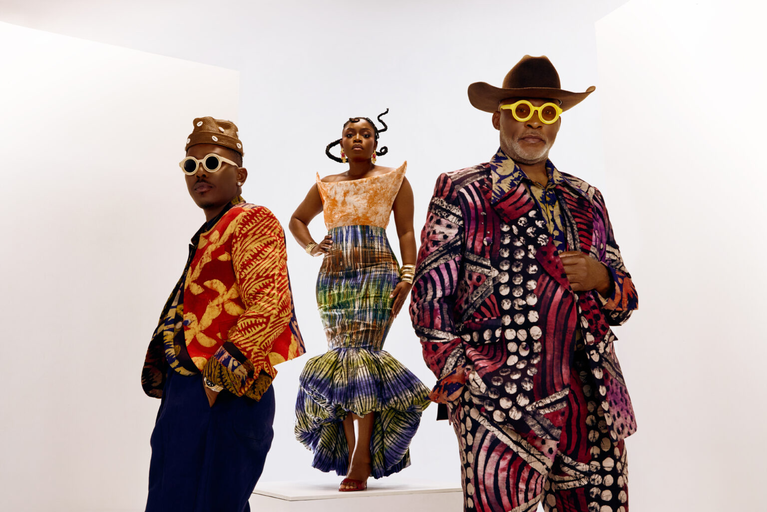 The Four cast wearing Adire outfits at the movie reveal