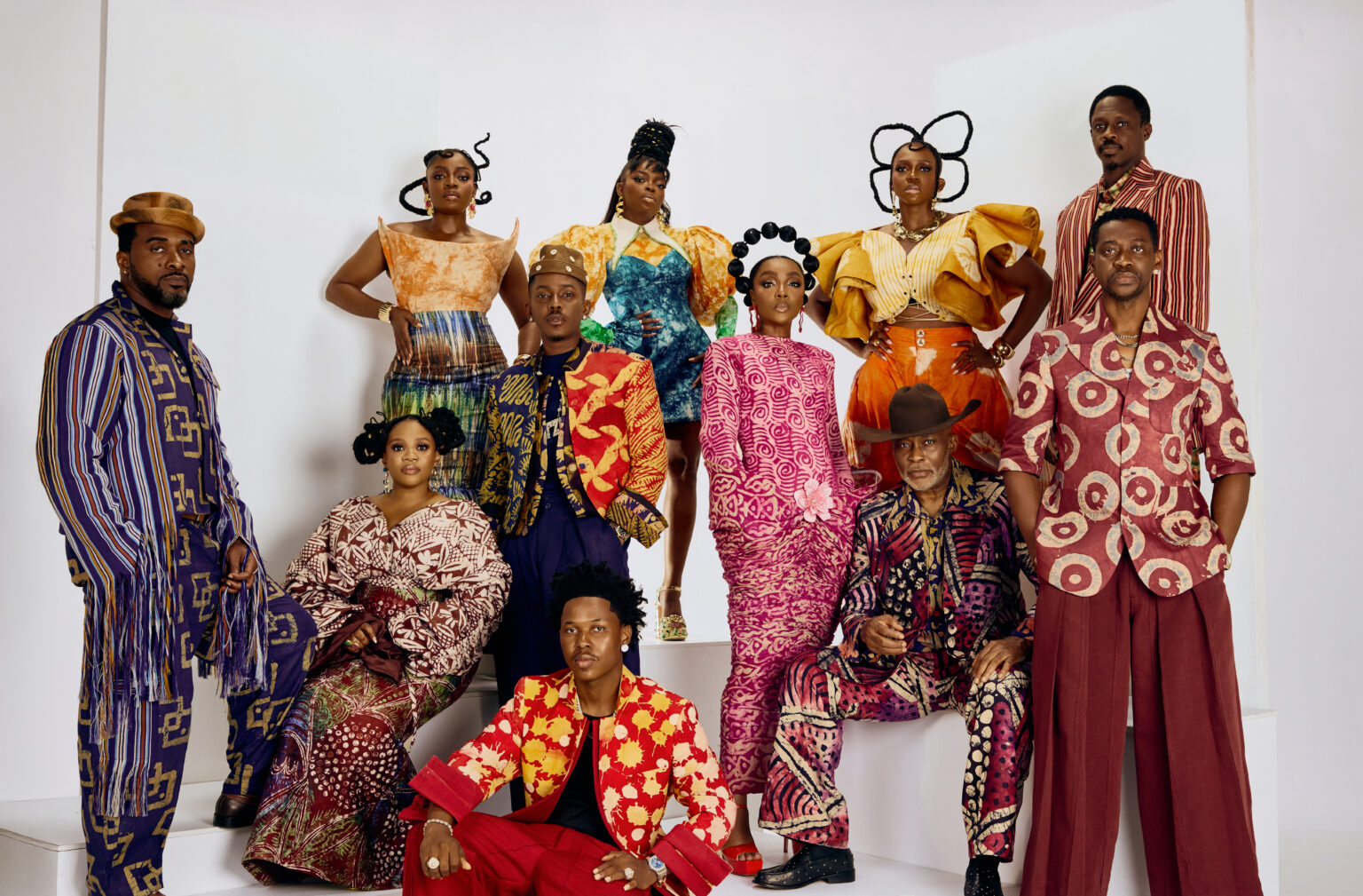 The Four cast wearing Adire outfits at the movie reveal