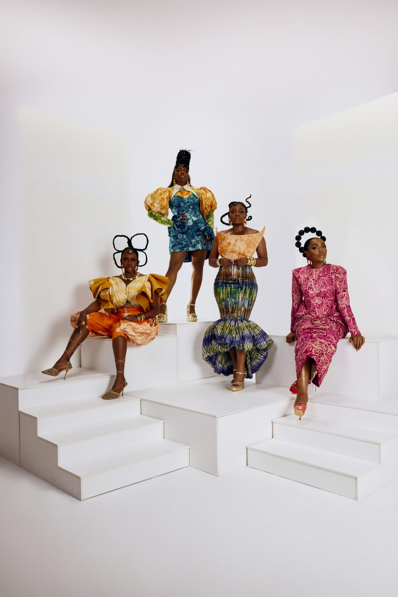 The Four cast wearing Adire outfits at the movie reveal