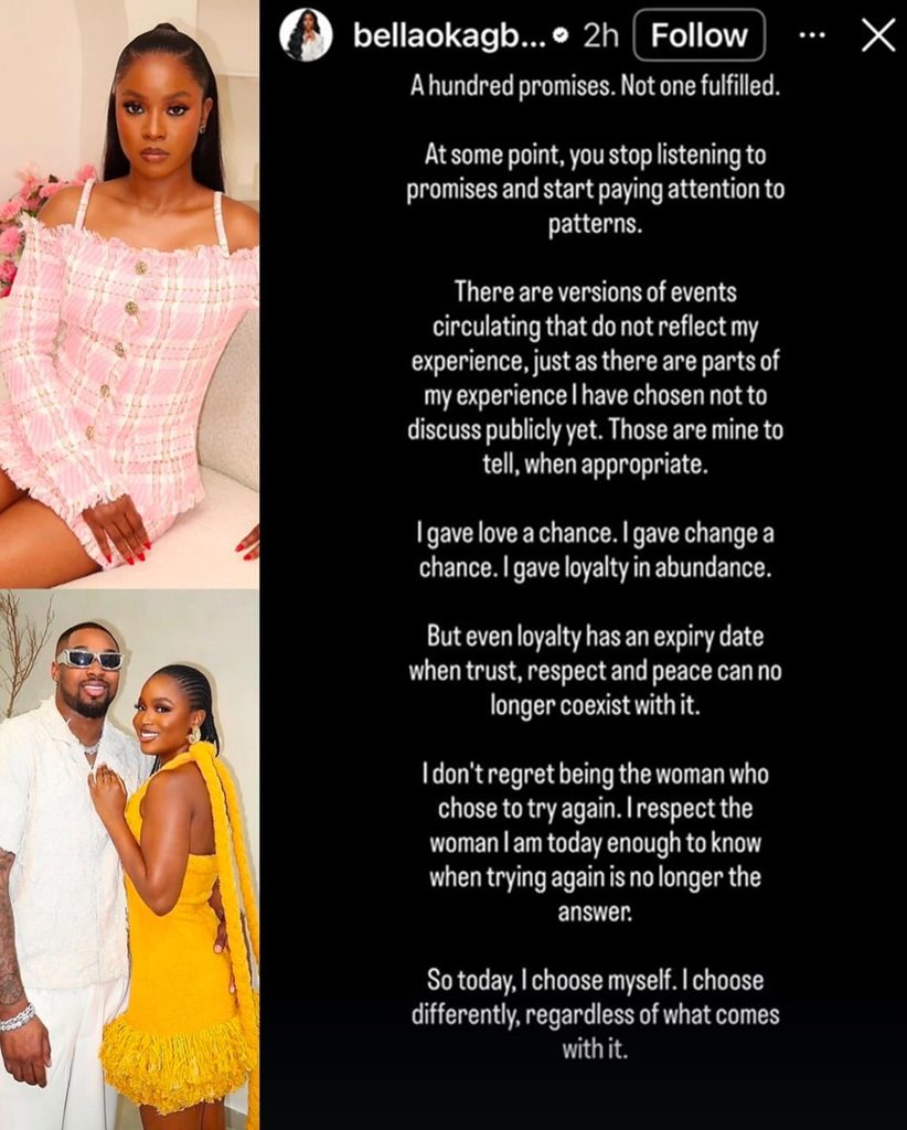 Bella breaks her own silence regarding her breakup with sheggz