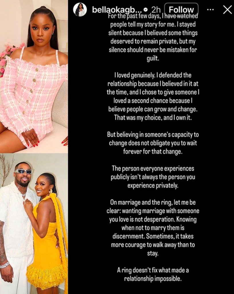Bella breaks her own silence regarding her breakup with sheggz