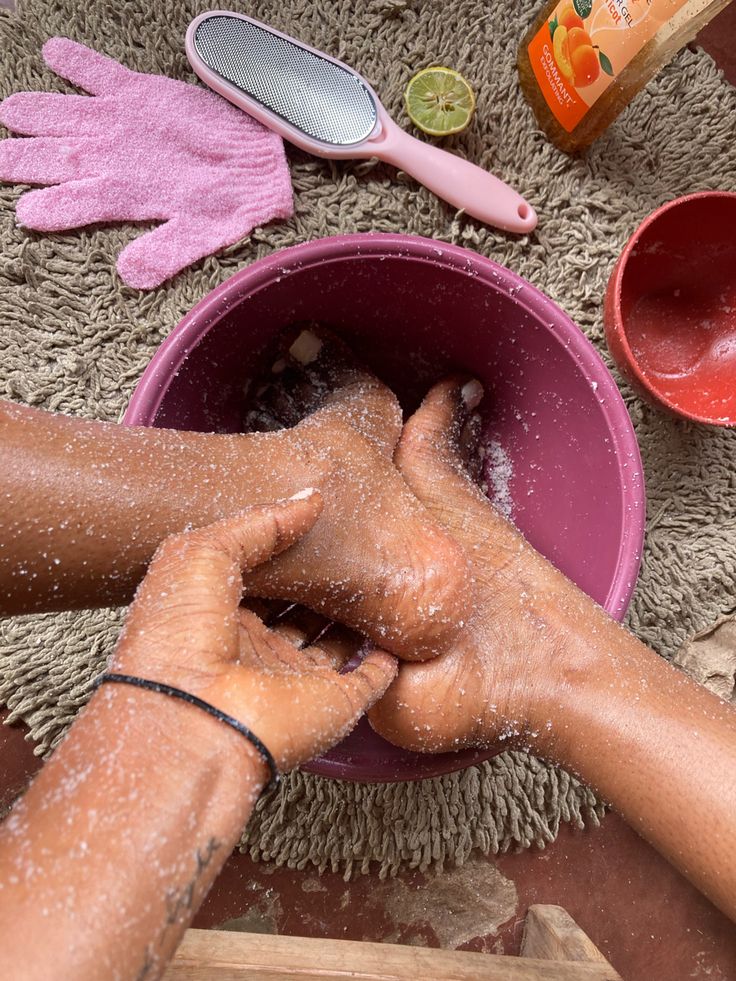 Black woman clean nails foot care routine