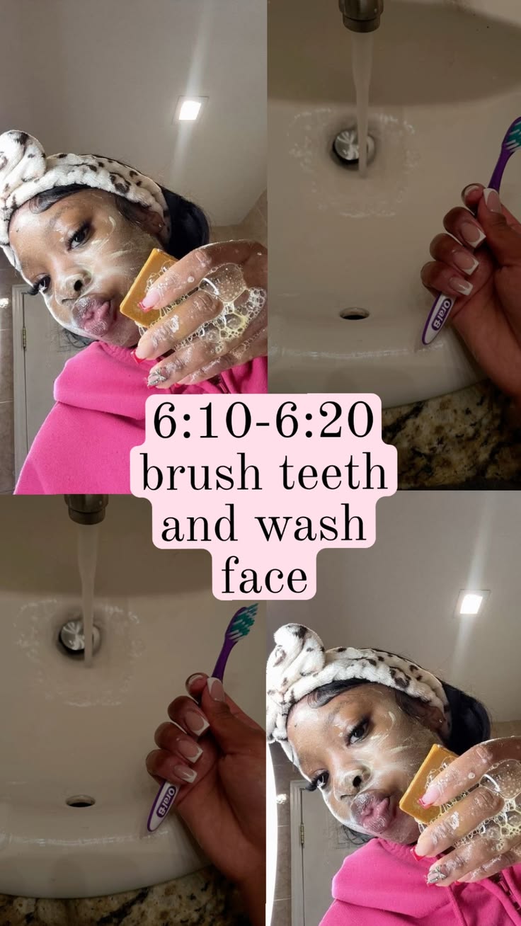 Black woman brushing teeth morning routine