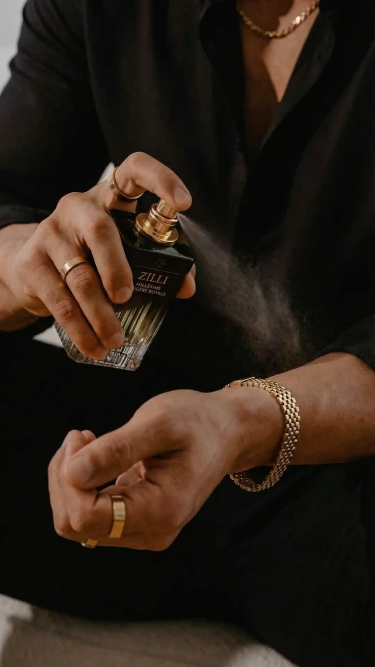 Black man applying deodorant and perfume getting ready