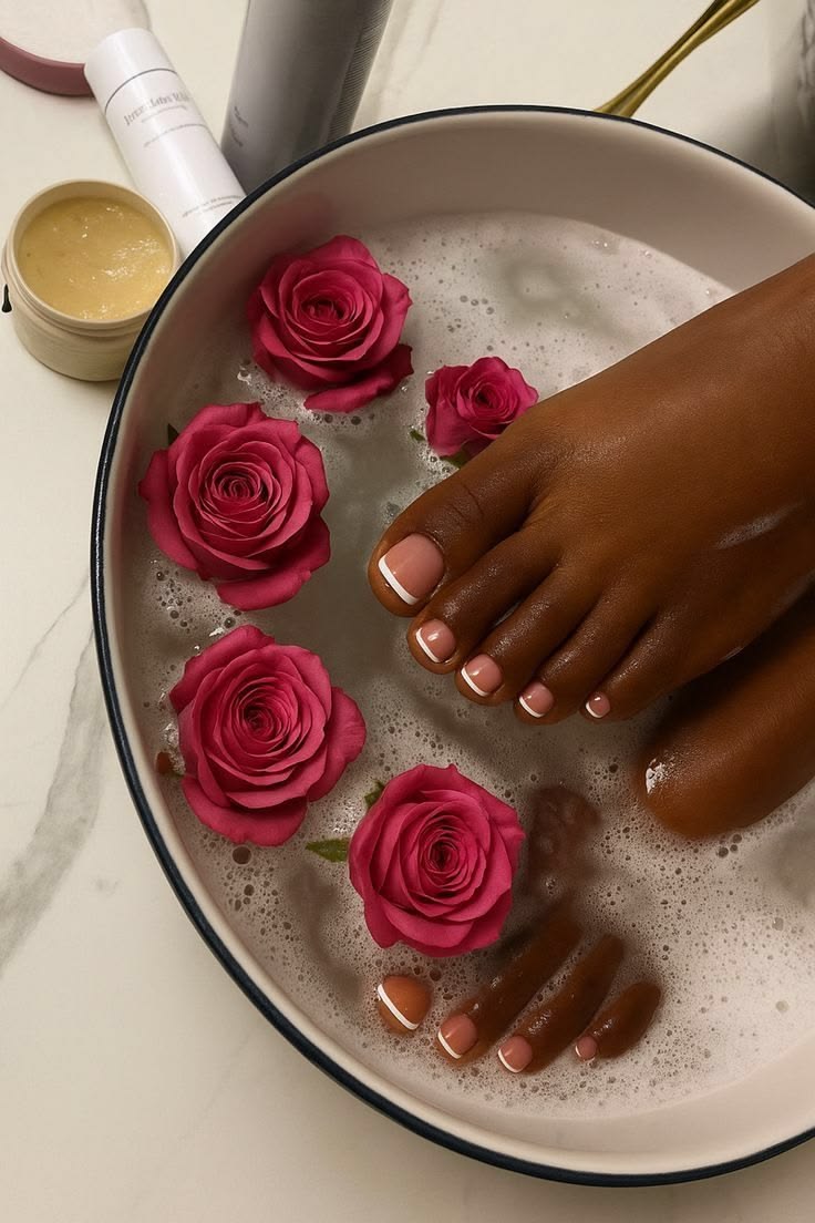 Black woman clean nails foot care routine