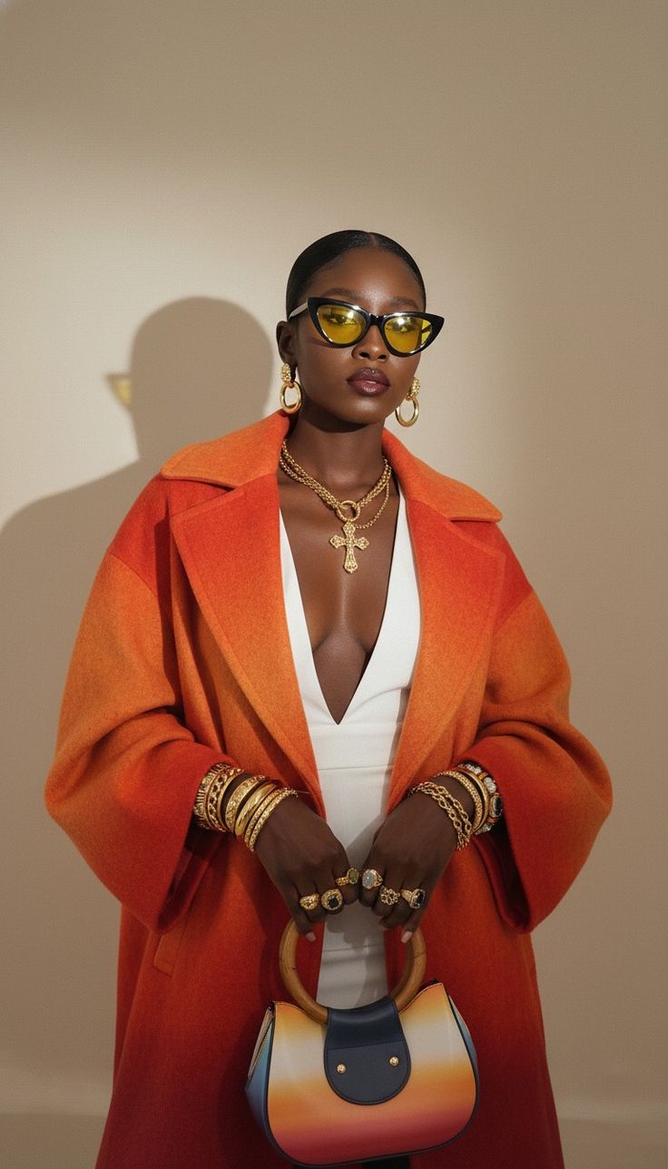 Woman wearing oversized statement sunglasses with a contemporary outfit